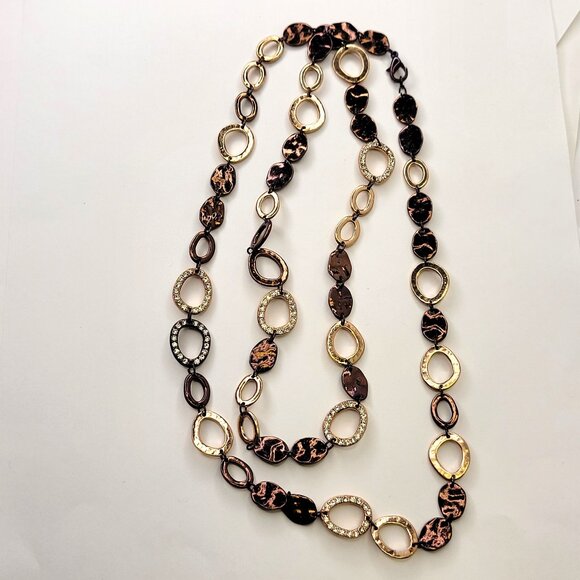 Bronze Long Necklace Multi Shaped Links - Picture 1 of 7